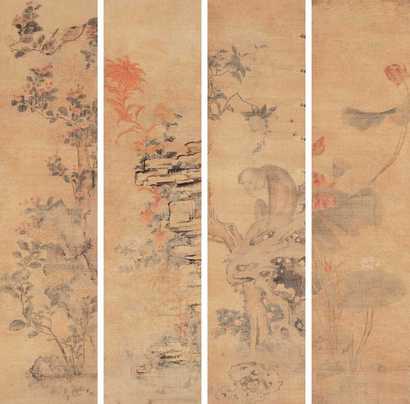 佚名 花卉 四屏